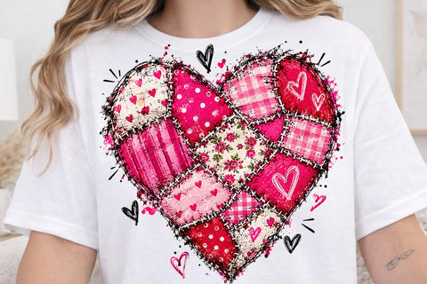 Pink Patchwork Heart Sublimation PNG SVG DesignDestine 