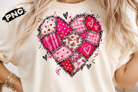 Pink Patchwork Heart Sublimation PNG SVG DesignDestine 