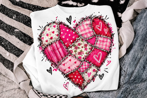 Pink Patchwork Heart Sublimation PNG SVG DesignDestine 