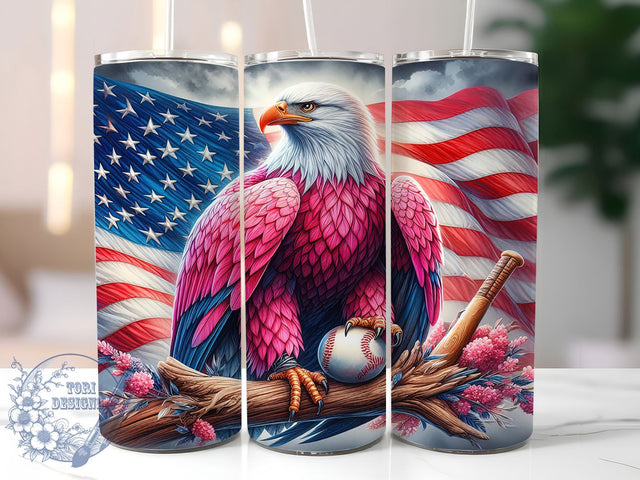 Pink Patriotic Softball Tumbler Wrap, Pink USA Eagle Wrap, 20oz Baseball America Design, Fourth of July Sports Tumbler, Eagle Sublimation Wrap, Team USA Softball Gift, Pink Patriotic Athlete Tumbler Sublimation ToriDesigns 