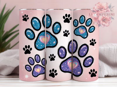 Pink Paw Print Tumbler, Dog Lovers, Cute Wrap, Sublimation Art, 20oz Tumbler, Bold Pattern, Stylish Design Sublimation Li Zamperini 