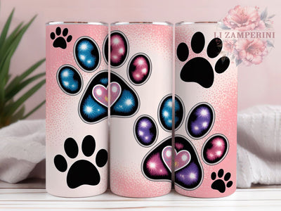 Pink Paw Print Tumbler, Dog Lovers, Cute Wrap, Sublimation Art, 20oz Tumbler, Bold Pattern, Stylish Design Sublimation Li Zamperini 