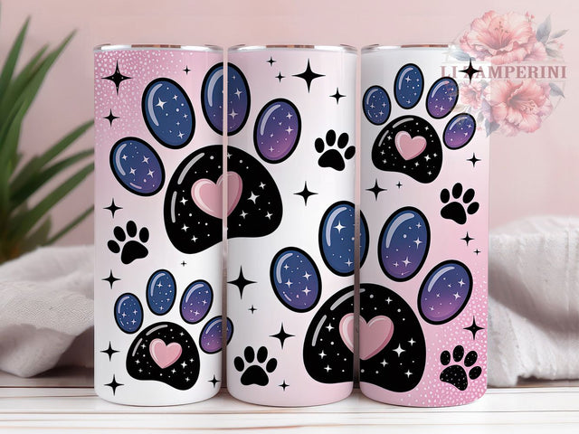 Pink Paw Print Tumbler, Dog Lovers, Cute Wrap, Sublimation Art, 20oz Tumbler, Bold Pattern, Stylish Design Sublimation Li Zamperini 