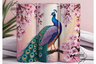Pink Peacock & Blossoms 20oz Tumbler Sublimation sassyprint 