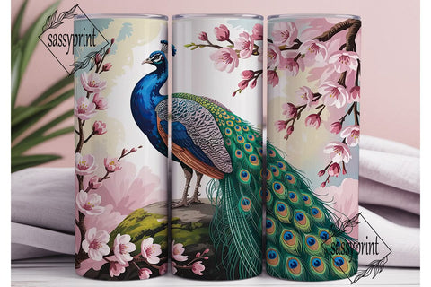 Pink Peacock & Blossoms 20oz Tumbler Sublimation sassyprint 