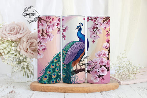 Pink Peacock & Blossoms 20oz Tumbler Sublimation sassyprint 