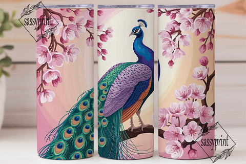 Pink Peacock & Blossoms 20oz Tumbler Sublimation sassyprint 