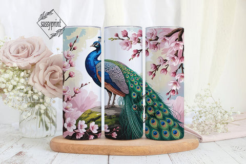 Pink Peacock & Blossoms 20oz Tumbler Sublimation sassyprint 