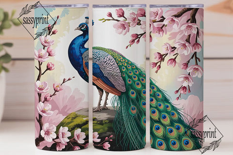 Pink Peacock & Blossoms 20oz Tumbler Sublimation sassyprint 