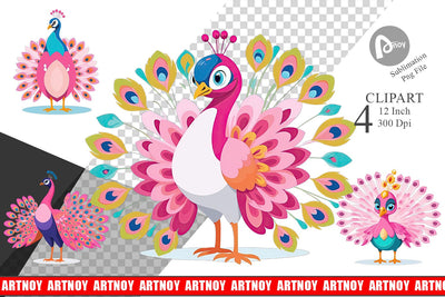 Pink Peacock Valentine Clipart Sublimation artnoy 