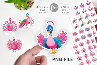 Pink Peacock Valentine Sticker Sublimation artnoy 