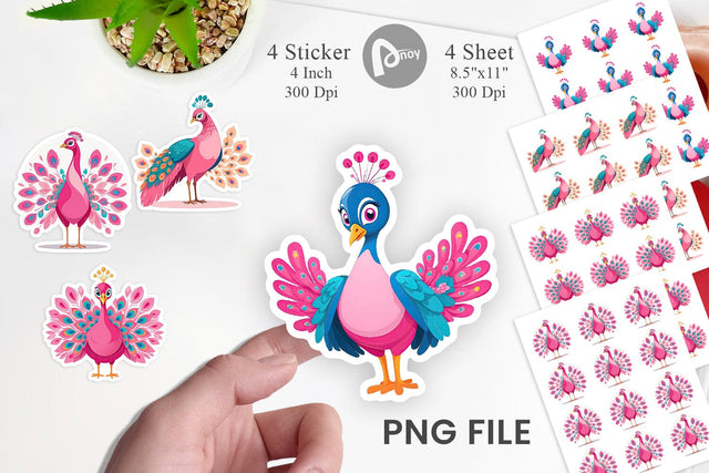 Pink Peacock Valentine Sticker Sublimation artnoy 