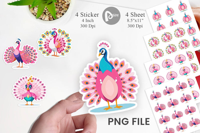 Pink Peacock Valentine Sticker Sublimation artnoy 