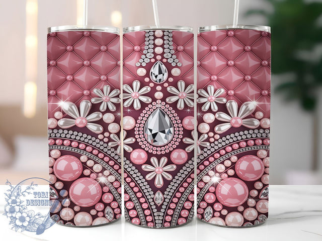 Pink Pearl Glam Tumbler, Glam Wrap Design, Elegant Pearl Sublimation, Chic Glam Cup, 20Oz Skinny Tumbler Wrap, Stylish Pearl Mug, Feminine Glam Design Sublimation ToriDesigns 