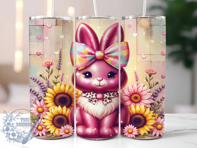 Pink Peeps Sunflower Easter Tumbler Wrap, Easter Bunny Wrap, Sunflower Easter Cup, Spring Peeps Sublimation, Cute Bunny Mug, Easter Sunflower Gift, Pastel Bunny Design Sublimation ToriDesigns 