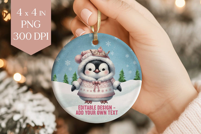 Pink Penguin Princess PNG, Baby Girl Christmas Ornament Sublimation BijouBay 