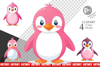 Pink Penguin Valentine Clipart Sublimation artnoy 