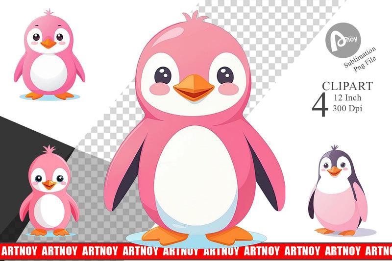 Pink Penguin Valentine Clipart Sublimation artnoy 