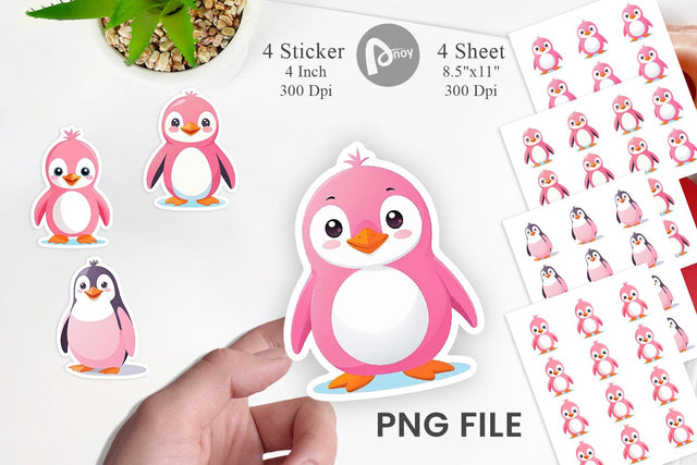 Pink Penguin Valentine Sticker Sublimation artnoy 