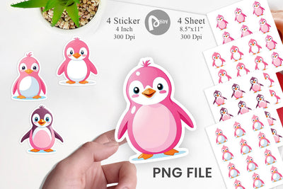 Pink Penguin Valentine Sticker Sublimation artnoy 