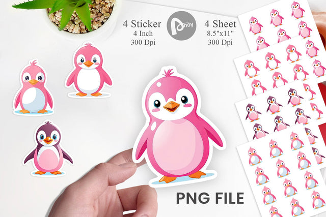 Pink Penguin Valentine Sticker Sublimation artnoy 
