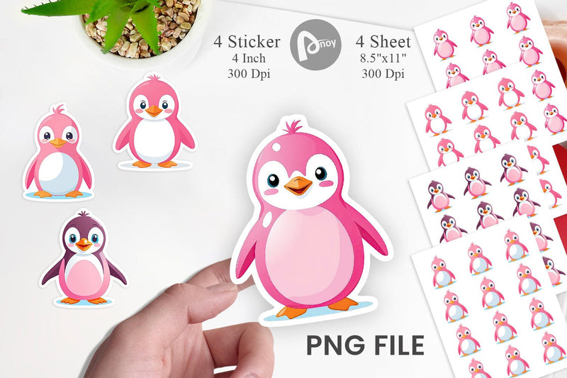 Pink Penguin Valentine Sticker Sublimation artnoy 