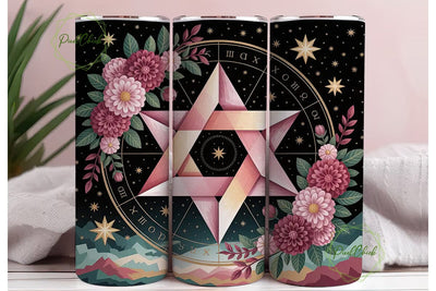 Pink Pentagram Floral 20oz Tumbler Wrap Sublimation PixelChick 