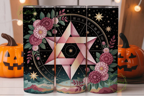 Pink Pentagram Floral 20oz Tumbler Wrap Sublimation PixelChick 