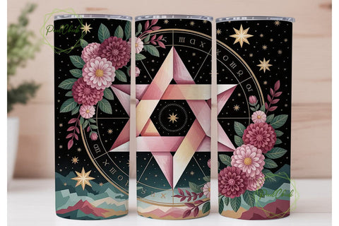 Pink Pentagram Floral 20oz Tumbler Wrap Sublimation PixelChick 