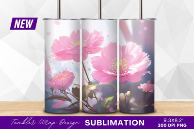 Pink peonies illustration soft light aesthetic tumbler png Sublimation Regulrcrative 