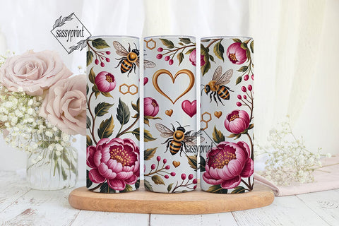 Pink Peony Bee Love 20oz Tumbler Wrap Sublimation sassyprint 
