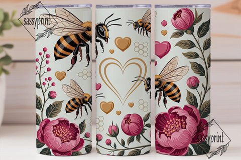 Pink Peony Bee Love 20oz Tumbler Wrap Sublimation sassyprint 