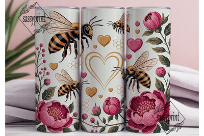 Pink Peony Bee Love 20oz Tumbler Wrap Sublimation sassyprint 