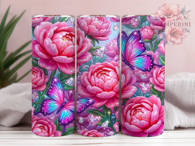 Pink Peony Butterfly 20oz Tumbler, Pink Peony Butterfly, Peony Butterfly, Pink Butterfly, Butterfly Tumbler, Peony Tumbler, Butterfly PNG, 20oz Tumbler Wrap Sublimation Li Zamperini 