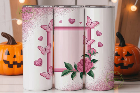 Pink Peony & Butterfly 20oz Tumbler Wrap Sublimation PixelChick 