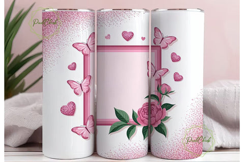 Pink Peony & Butterfly 20oz Tumbler Wrap Sublimation PixelChick 