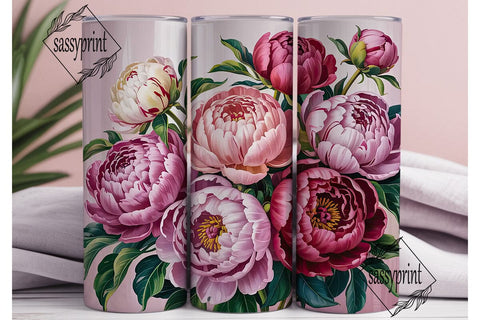 Pink Peony Floral 20oz Tumbler Wrap Sublimation sassyprint 