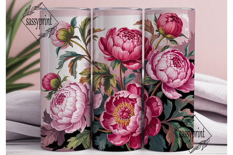 Pink Peony Floral 20oz Tumbler Wrap Sublimation sassyprint 