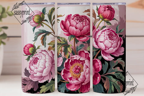 Pink Peony Floral 20oz Tumbler Wrap Sublimation sassyprint 
