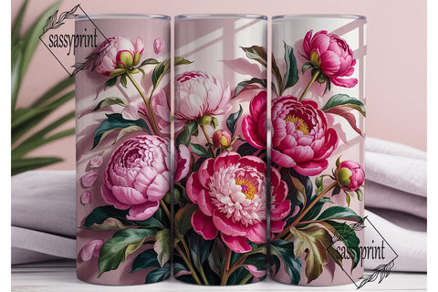 Pink Peony Floral 20oz Tumbler Wrap Sublimation sassyprint 