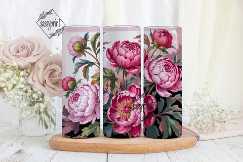 Pink Peony Floral 20oz Tumbler Wrap Sublimation sassyprint 