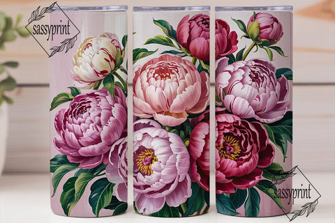 Pink Peony Floral 20oz Tumbler Wrap Sublimation sassyprint 