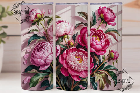 Pink Peony Floral 20oz Tumbler Wrap Sublimation sassyprint 
