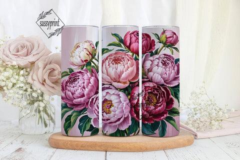 Pink Peony Floral 20oz Tumbler Wrap Sublimation sassyprint 