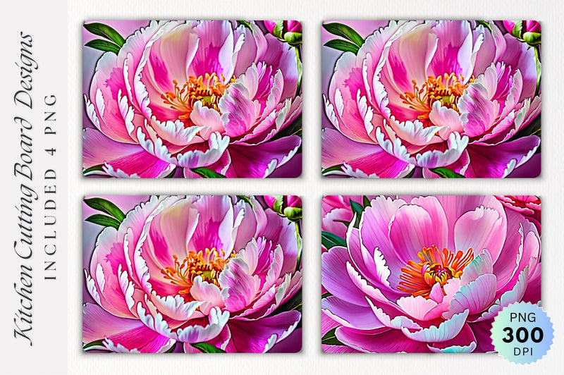 Pink Peony Floral Glass Cutting Board PNG Design Sublimation Regulrcrative 