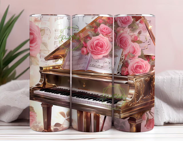 PINK Piano 20 oz Skinny Tumbler Sublimation Design Digital Download PNG Piano Teacher Music Teacher Piano Tumbler Wrap PNG Sublimation PixelChick 
