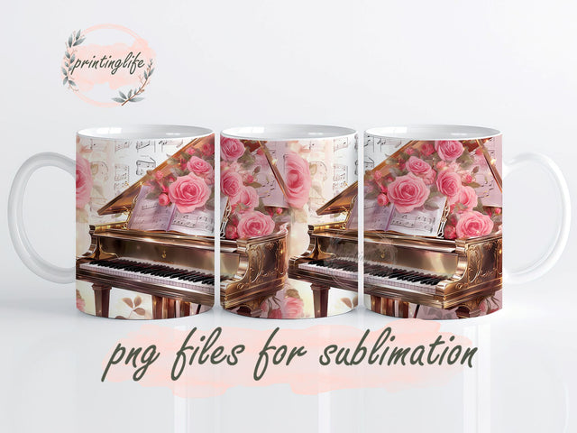 Pink Piano Sublimation Design Digital Download PNG Piano Teacher Music Teacher Piano Mug Wrap PNG 11oz Sublimation PrintingLife 