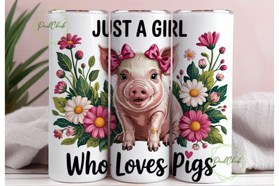 Pink Pig & Daisy Floral 20oz Tumbler Sublimation PixelChick 