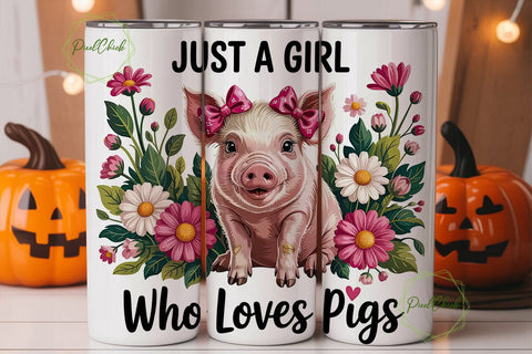 Pink Pig & Daisy Floral 20oz Tumbler Sublimation PixelChick 