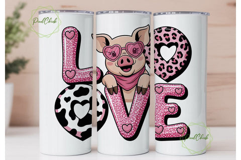 Pink Pig Love 20oz Tumbler Wrap Sublimation PixelChick 